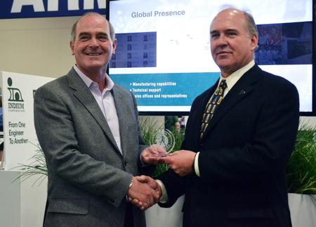 Rod Howell, Libra Industries’ CEO, presented the award to Patrick Ryan, Americas Sales Manager at Indium Corporation, during the recent IPC APEX EXPO. 